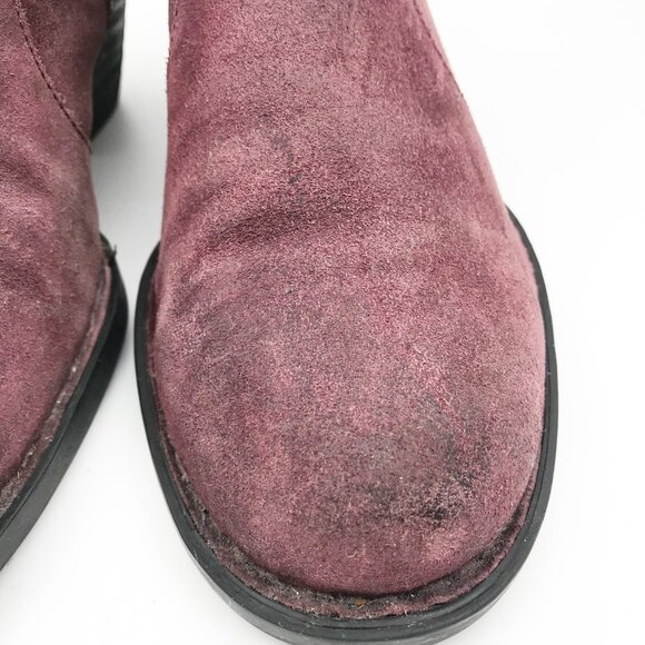 BORN Burgundy Suede Western Distressed Leather Ankle Booties Boots Womens 10 - Picture 7 of 13